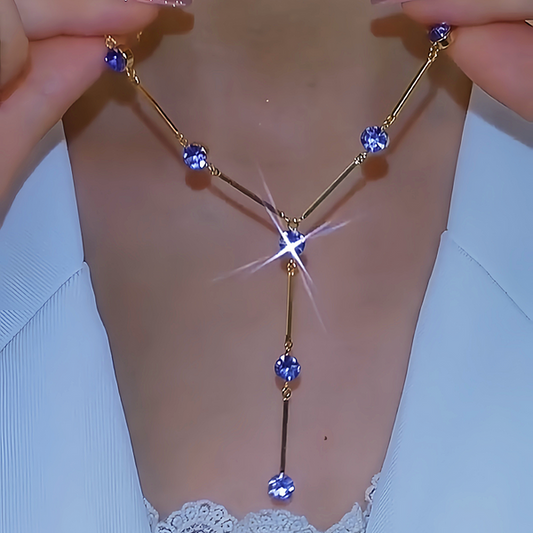 Collar de lujo en forma de Y  bañados en oro de 14 quilates