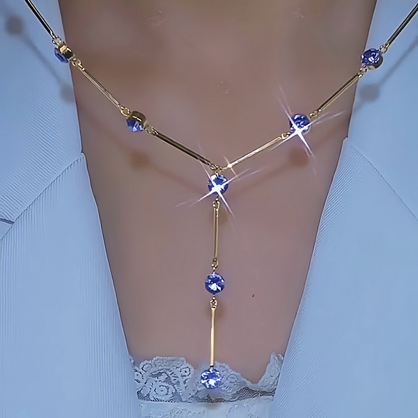 Collar de lujo en forma de Y  bañados en oro de 14 quilates