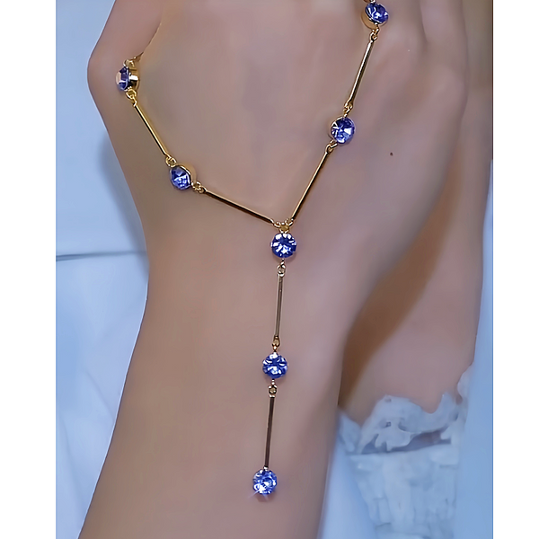 Collar de lujo en forma de Y  bañados en oro de 14 quilates